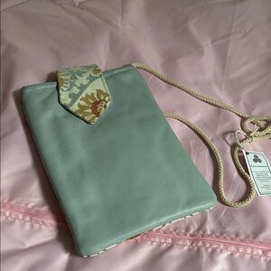 Elegant baby blue leather Crossbody Bag/kindle/device sleeve